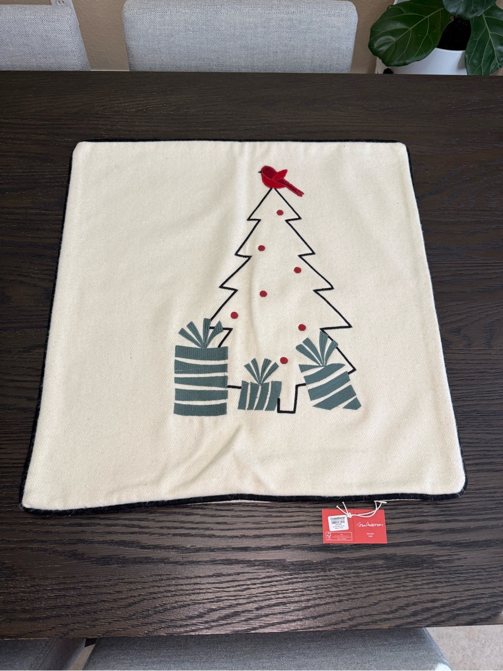 Crate & Barrel Joan Anderson Christmas Tree Wool Pillow Cover 23x23 NWT